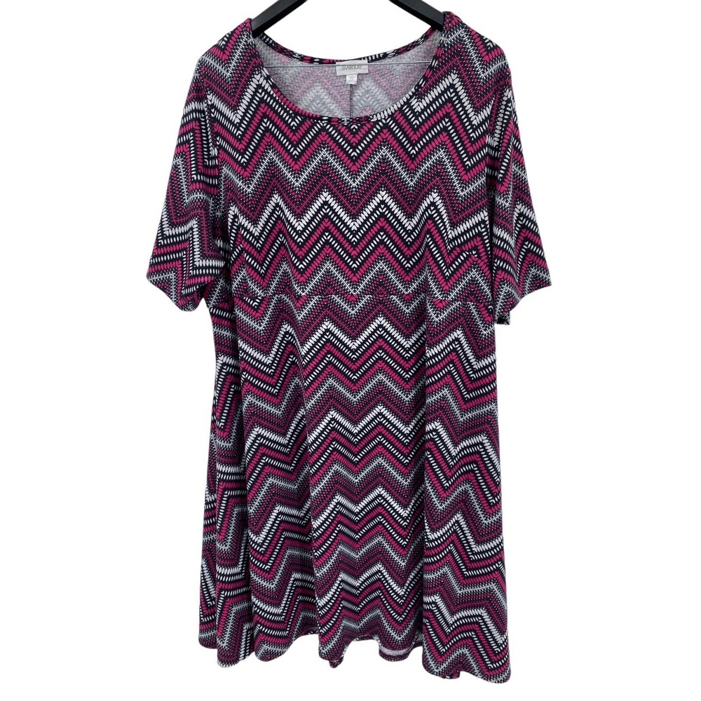 Avenue Women’s Dress Short Sleeve Knit Chevron Print Pink Fit And Flare 30 32